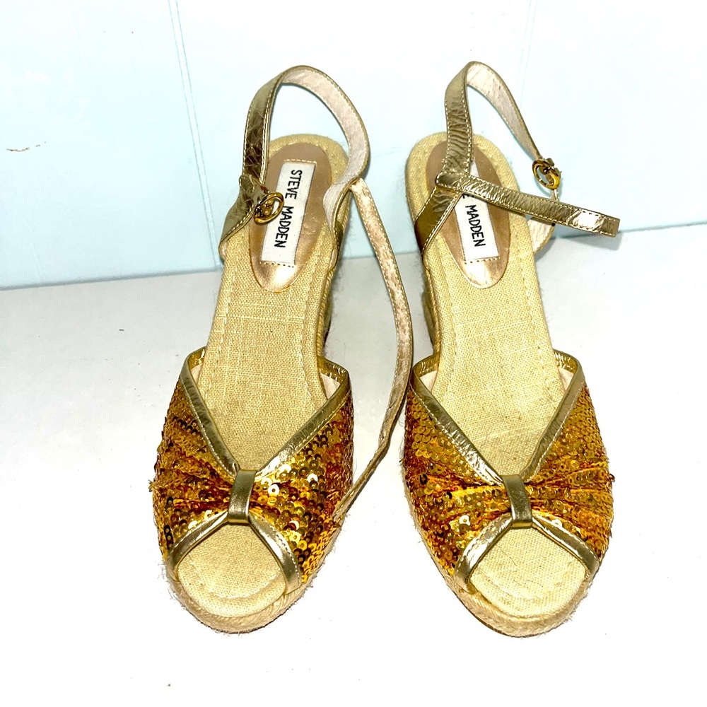 New Steve Madden Sequin & Straw Sandals 7